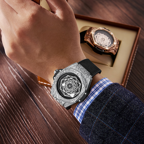 Carlophis K-109D Men's Luminous Hexagon Watch - Diamond-Style & Waterproof