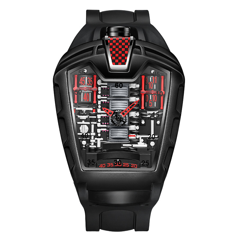 Carlophis K-724D Men's Luminous Quartz Watch - Engine-Style Dual Display