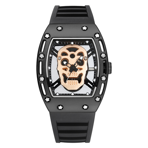 Carlophis Men's Luminous Skull Tonneau Watch - High-End Silicone Strap