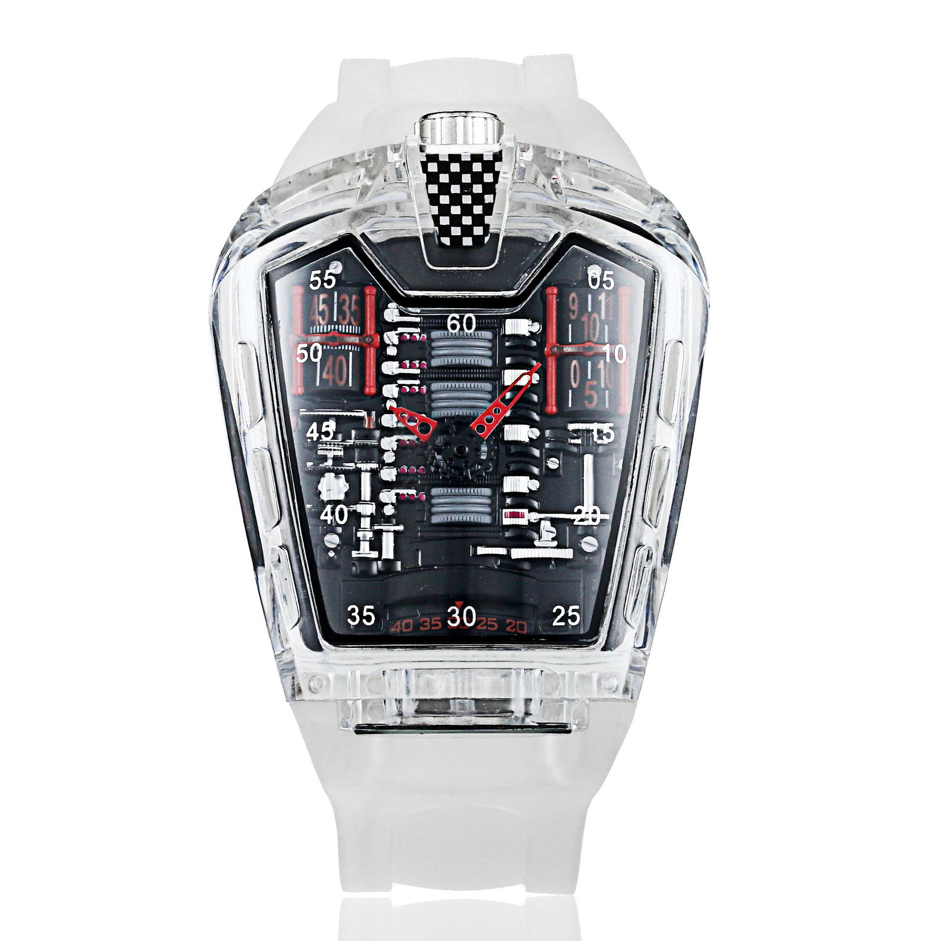 Carlophis Concept Series Men's Engine-Style Transparent Watch - Dual Display