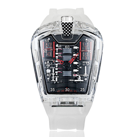 Carlophis Concept Series Men's Engine-Style Transparent Watch - Dual Display