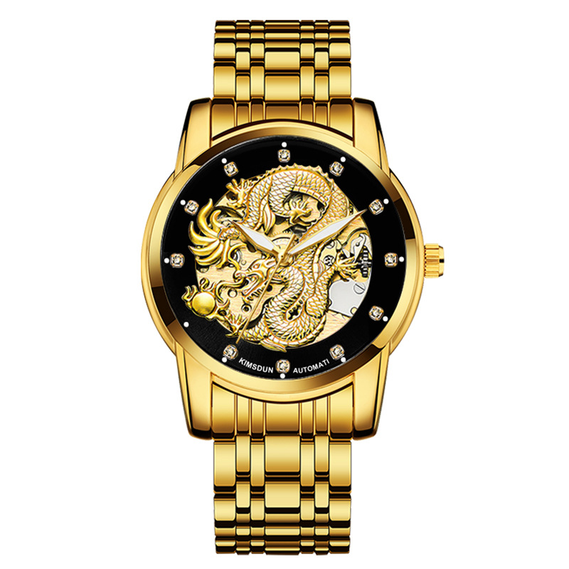Carlophis Imperial Dragon Automatic Watch - 3D Engraved Dual-Display