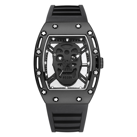 Carlophis Men's Luminous Skull Tonneau Watch - High-End Silicone Strap