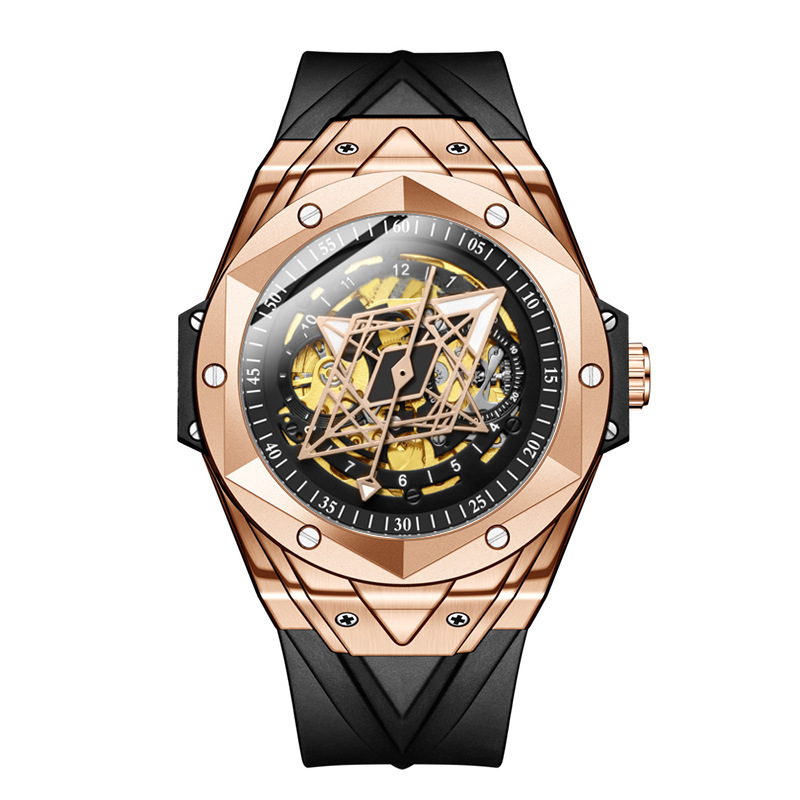 Carlophis K-2101A Men's Automatic Watch - Hexagon Skeleton & Dual Display
