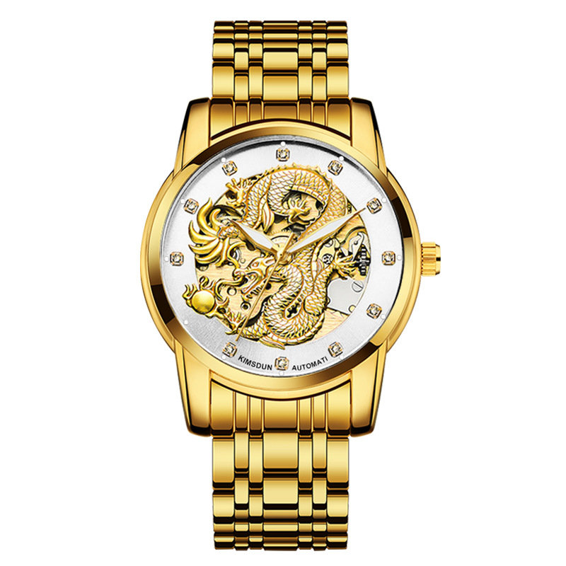 Carlophis Imperial Dragon Automatic Watch - 3D Engraved Dual-Display
