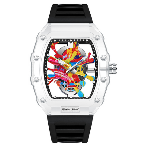 Carlophis K-2396B Vivid Transparent Tonneau Watch - Men's & Color Jelly Style