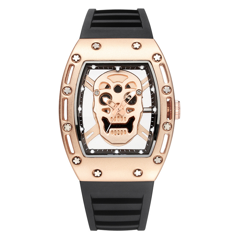 Carlophis Men's Luminous Skull Tonneau Watch - High-End Silicone Strap