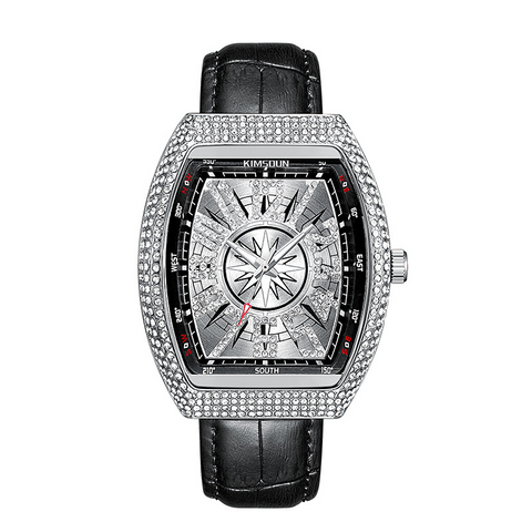 Carlophis K-2132B Gala Iced-Out Tonneau Watch - Unisex & Leather Strap