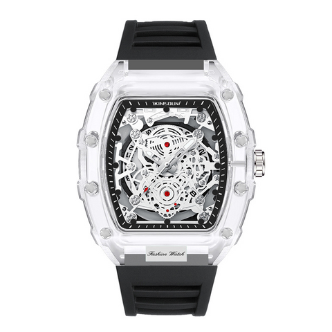 Carlophis K-2105B Men's Luminous Tonneau Quartz Watch with Silicone Strap