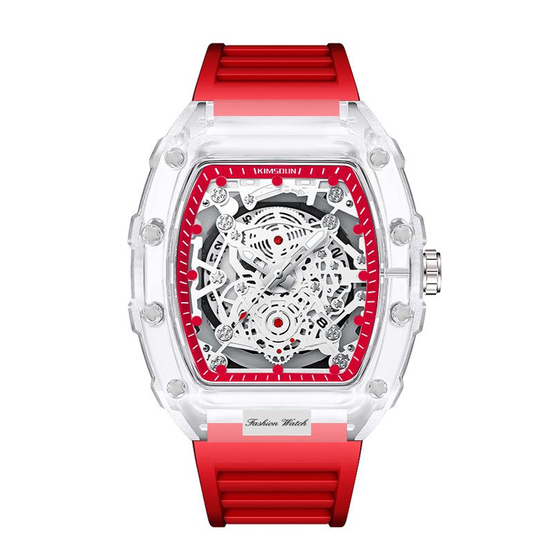 Carlophis K-2105B Men's Luminous Tonneau Quartz Watch with Silicone Strap