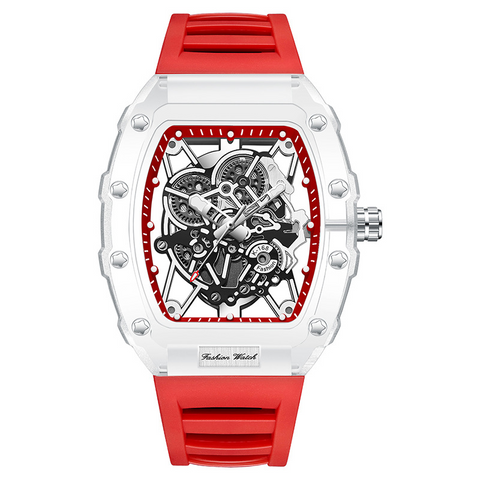 Carlophis K-2393B Men's Transparent Tonneau Watch - Sporty & Luminous