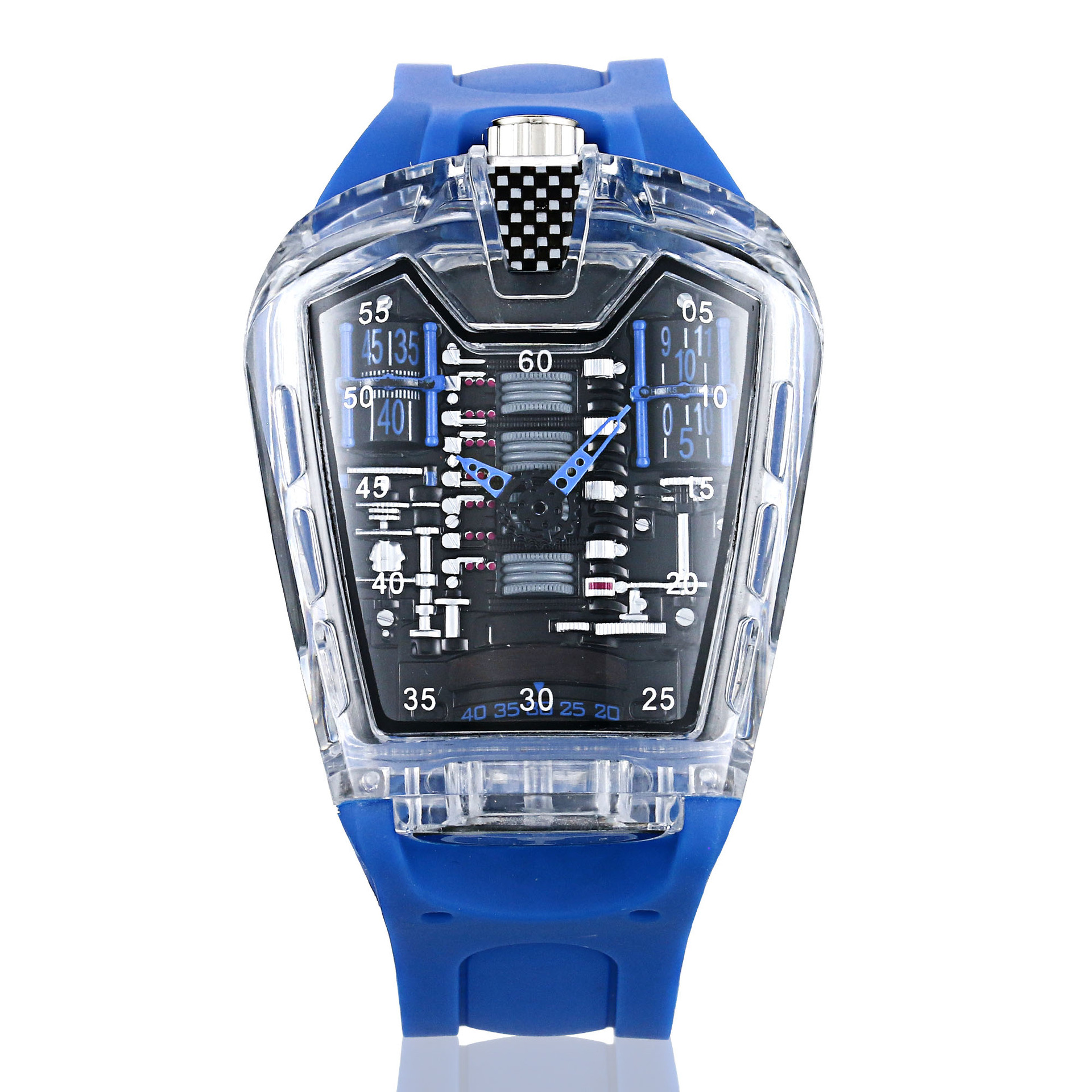 Carlophis Concept Series Men's Engine-Style Transparent Watch - Dual Display