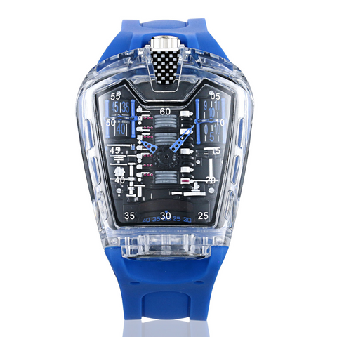 Carlophis Concept Series Men's Engine-Style Transparent Watch - Dual Display