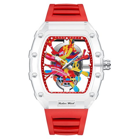 Carlophis K-2396B Vivid Transparent Tonneau Watch - Men's & Color Jelly Style