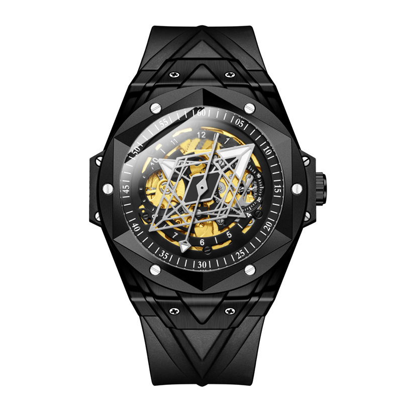 Carlophis K-2101A Men's Automatic Watch - Hexagon Skeleton & Dual Display