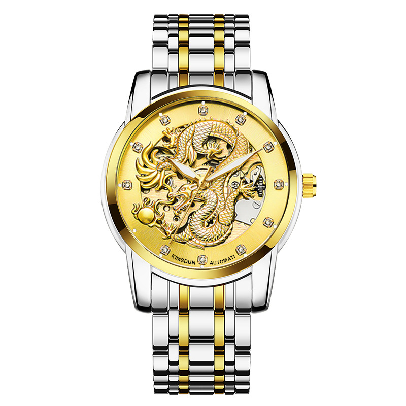 Carlophis Imperial Dragon Automatic Watch - 3D Engraved Dual-Display