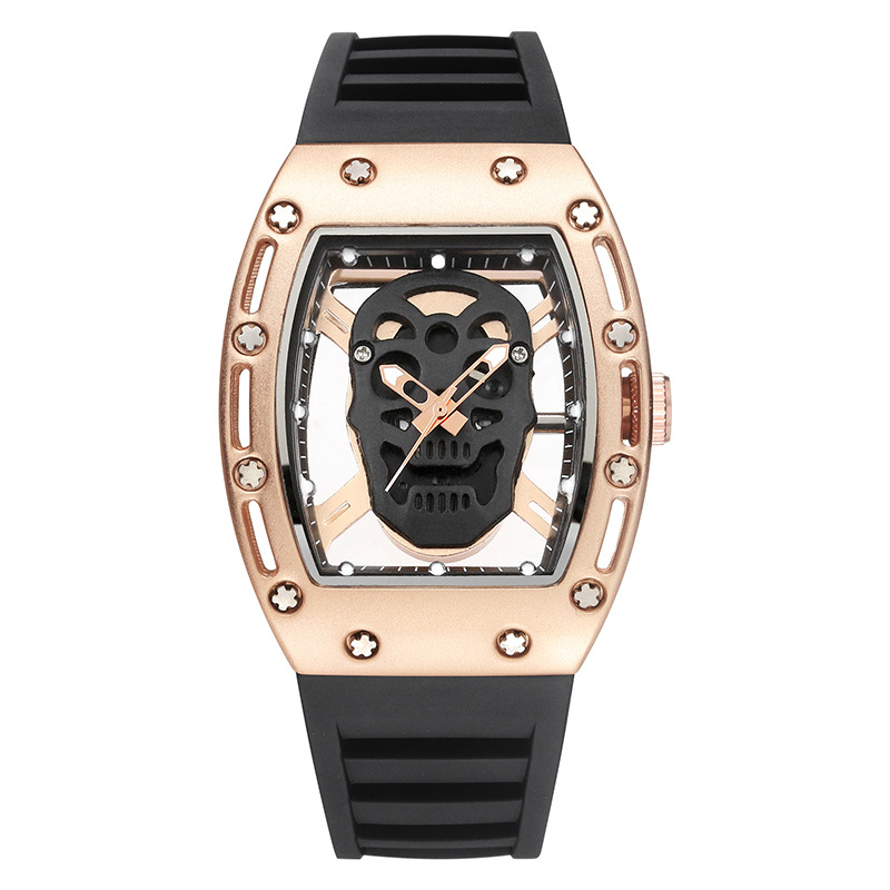 Carlophis Men's Luminous Skull Tonneau Watch - High-End Silicone Strap