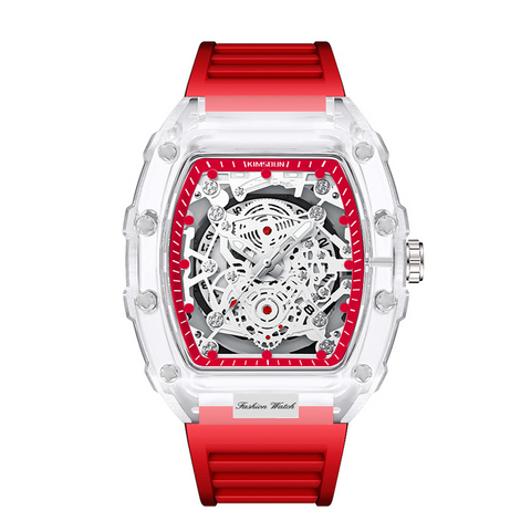 Carlophis K-2105B Men's Luminous Tonneau Quartz Watch with Silicone Strap
