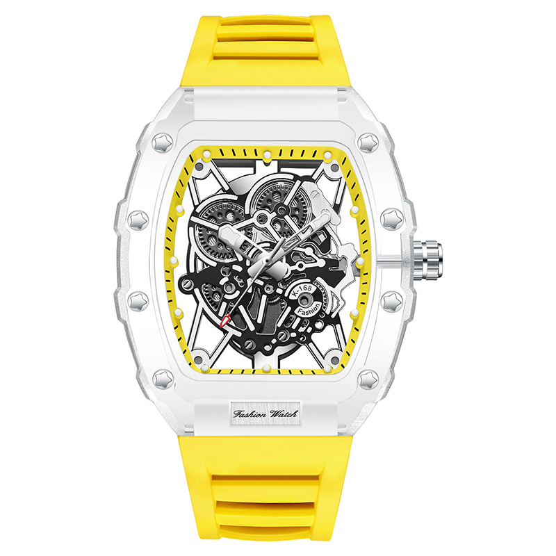 Carlophis K-2393B Men's Transparent Tonneau Watch - Sporty & Luminous