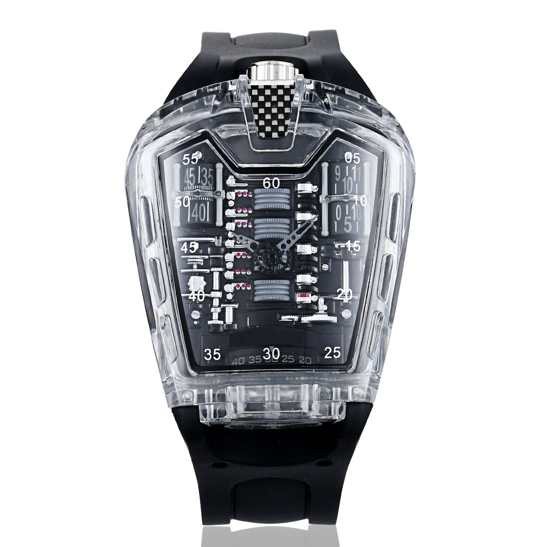 Carlophis Concept Series Men's Engine-Style Transparent Watch - Dual Display