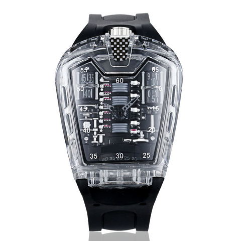 Carlophis Concept Series Men's Engine-Style Transparent Watch - Dual Display
