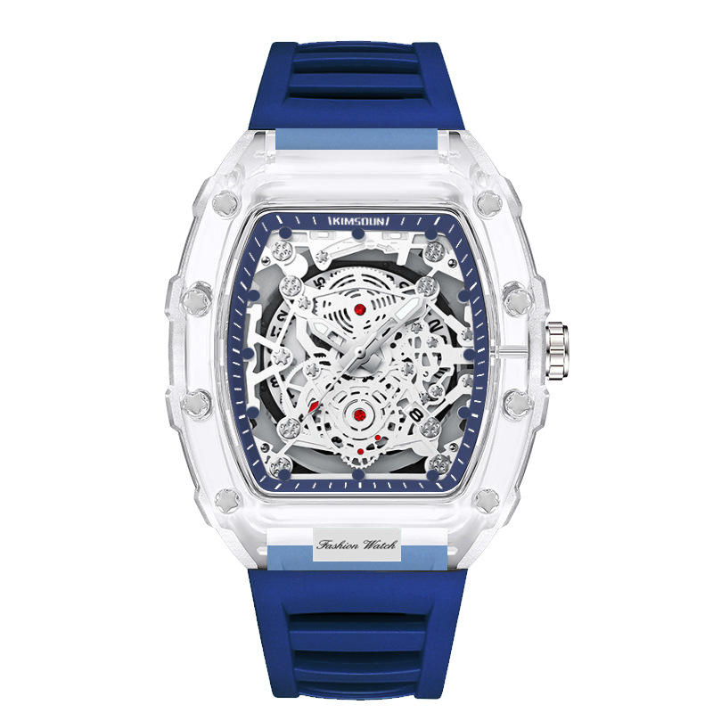 Carlophis K-2105B Men's Luminous Tonneau Quartz Watch with Silicone Strap