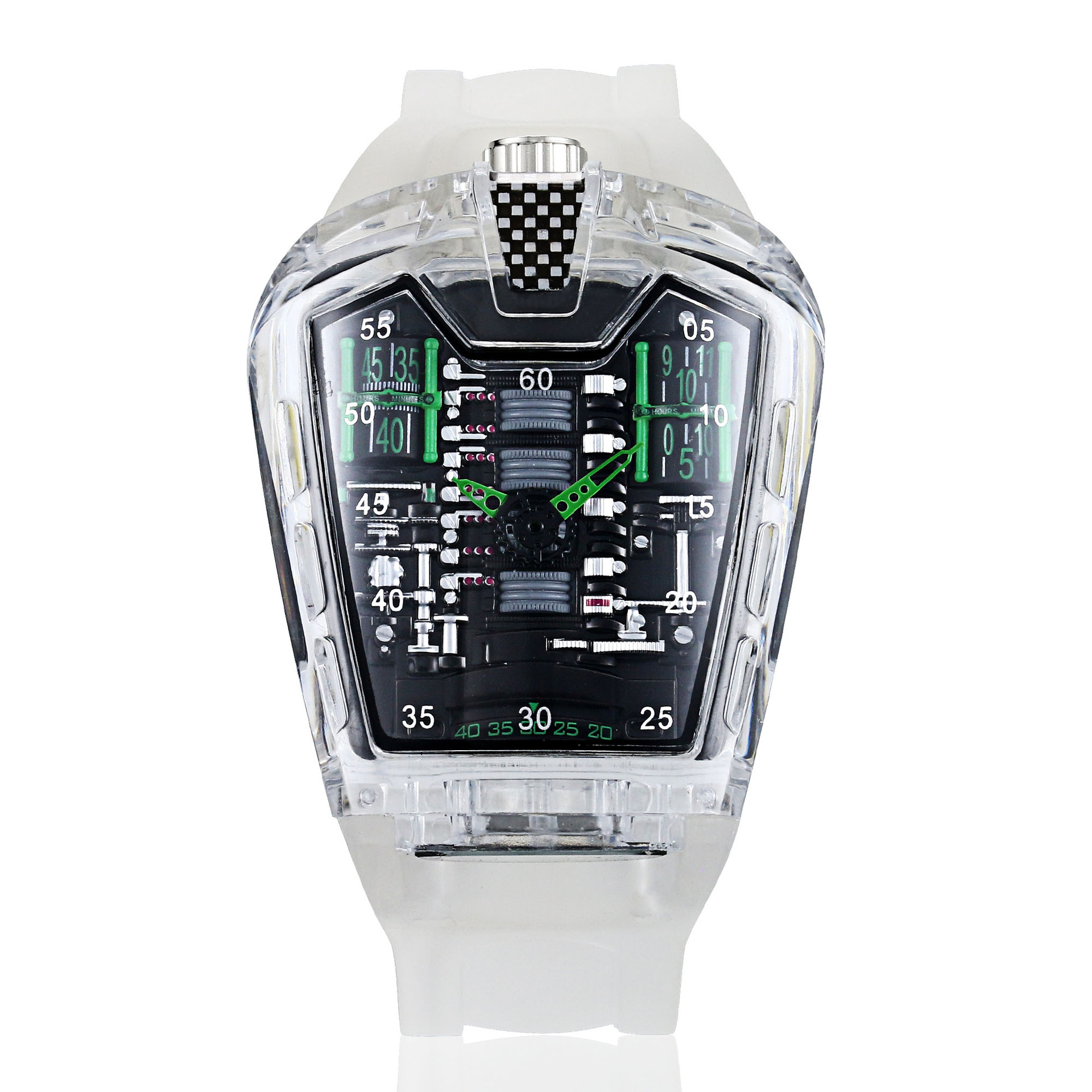 Carlophis Concept Series Men's Engine-Style Transparent Watch - Dual Display