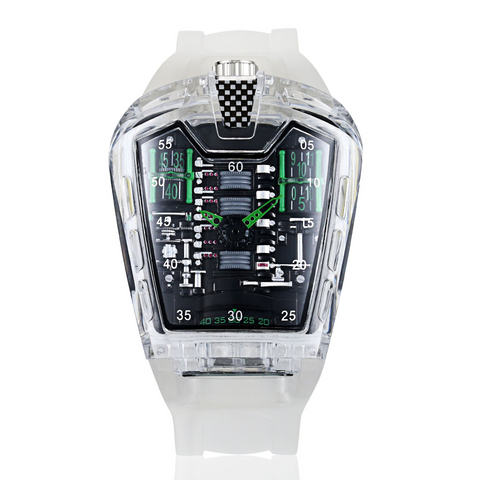 Carlophis Concept Series Men's Engine-Style Transparent Watch - Dual Display