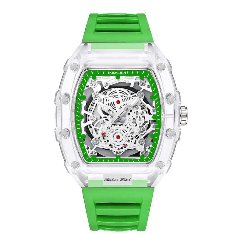 Carlophis K-2105B Men's Luminous Tonneau Quartz Watch with Silicone Strap