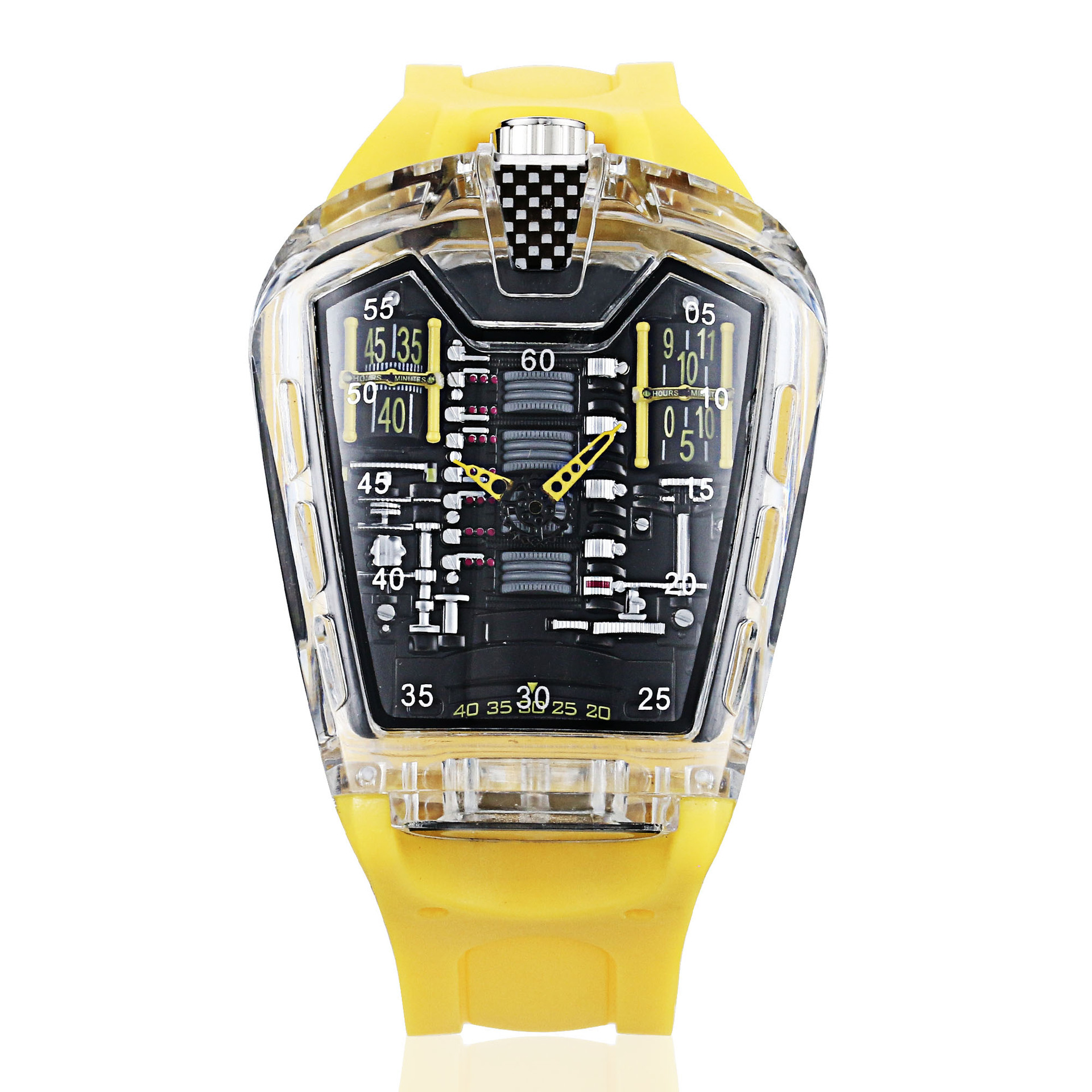 Carlophis Concept Series Men's Engine-Style Transparent Watch - Dual Display