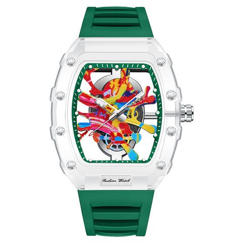 Carlophis K-2396B Vivid Transparent Tonneau Watch - Men's & Color Jelly Style