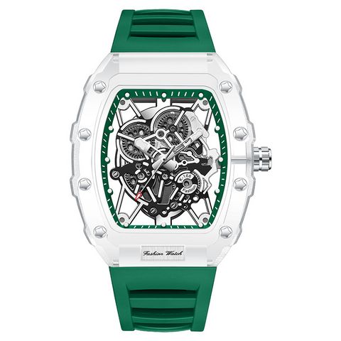 Carlophis K-2393B Men's Transparent Tonneau Watch - Sporty & Luminous