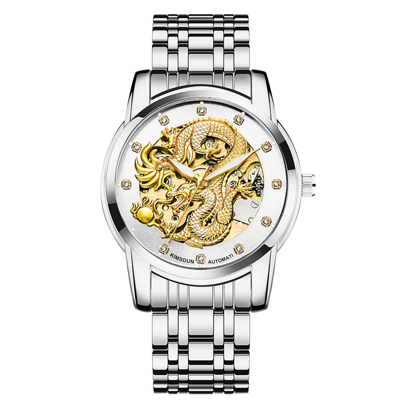 Carlophis Imperial Dragon Automatic Watch - 3D Engraved Dual-Display
