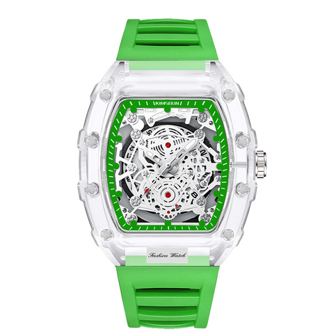 Carlophis K-2105B Men's Luminous Tonneau Quartz Watch with Silicone Strap
