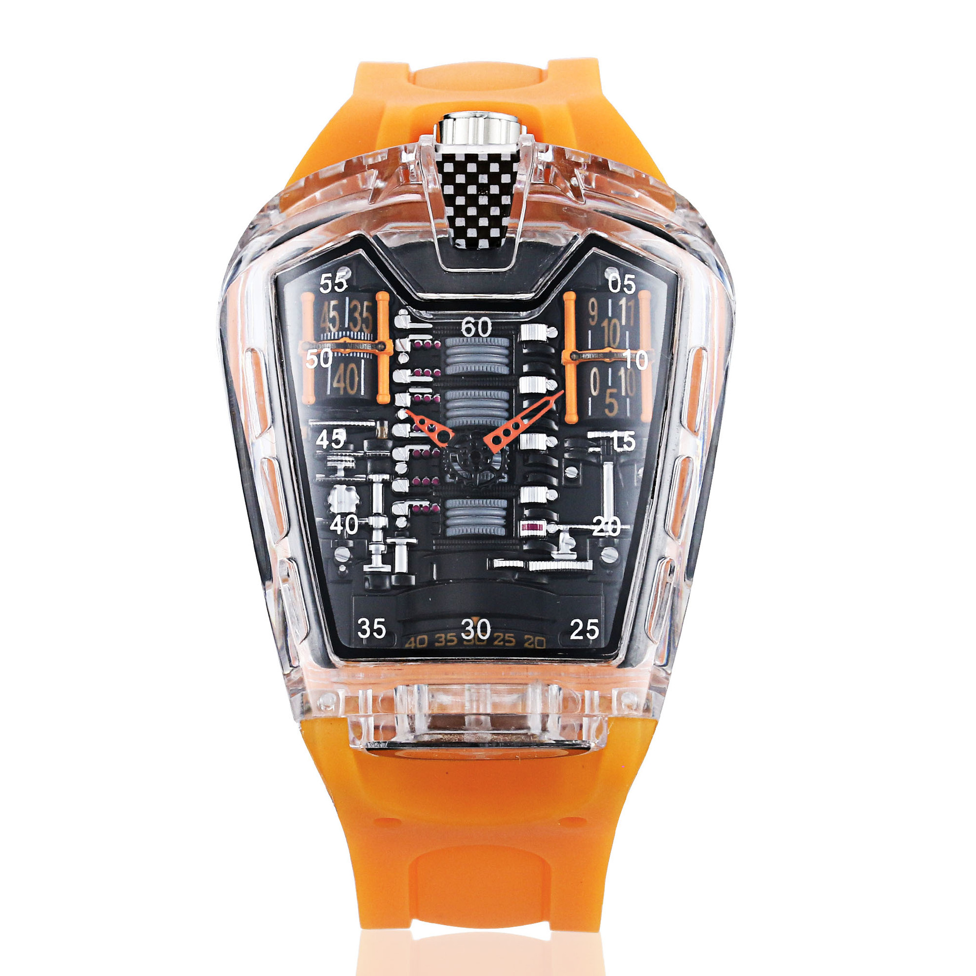 Carlophis Concept Series Men's Engine-Style Transparent Watch - Dual Display