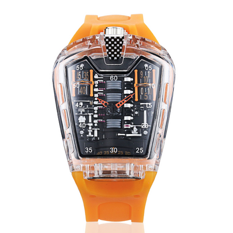 Carlophis Concept Series Men's Engine-Style Transparent Watch - Dual Display