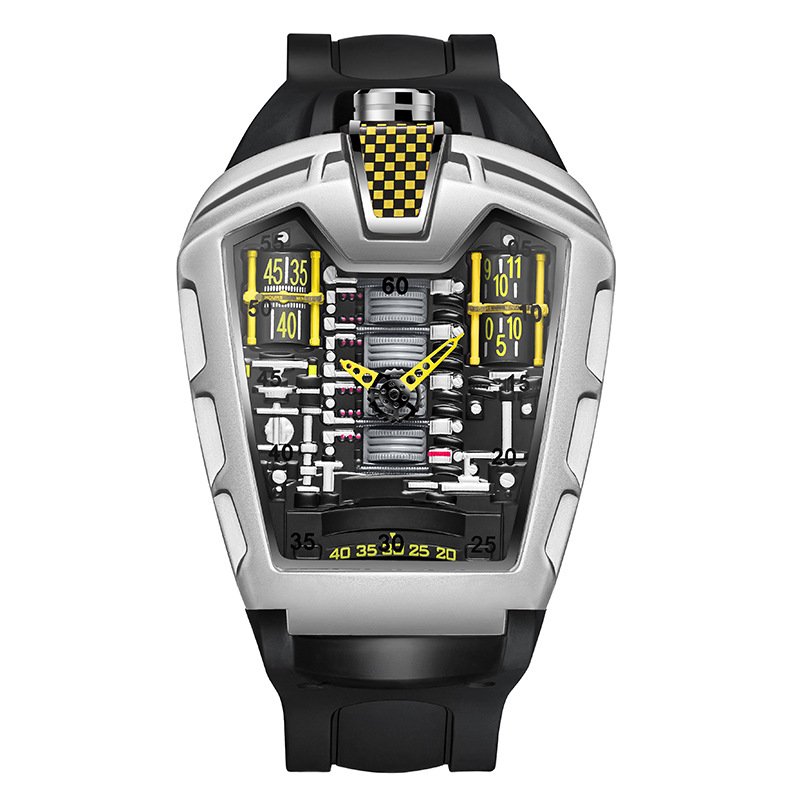 Carlophis K-724D Men's Luminous Quartz Watch - Engine-Style Dual Display