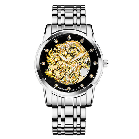 Carlophis Imperial Dragon Automatic Watch - 3D Engraved Dual-Display