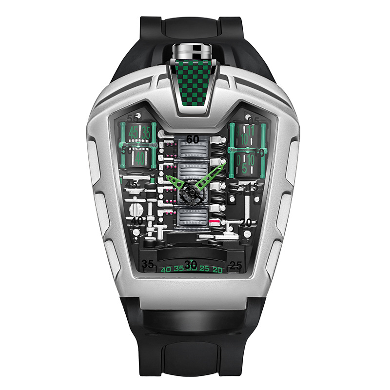 Carlophis K-724D Men's Luminous Quartz Watch - Engine-Style Dual Display