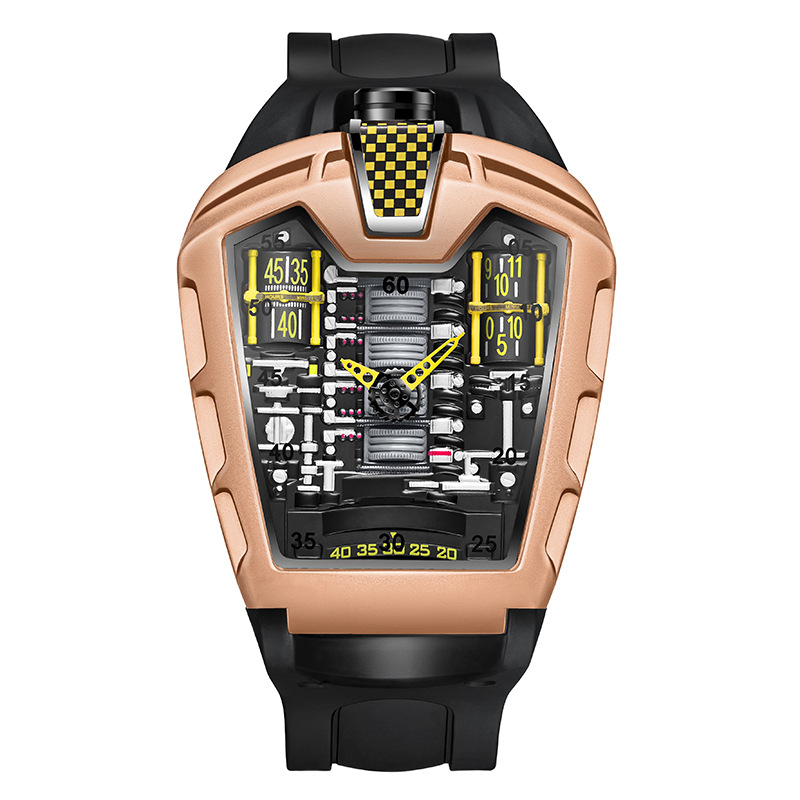 Carlophis K-724D Men's Luminous Quartz Watch - Engine-Style Dual Display